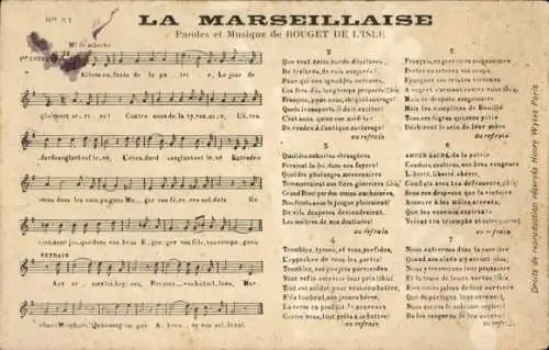 Lied Ak La Marseillaise, Text und Musik von Rouget de l'Isle