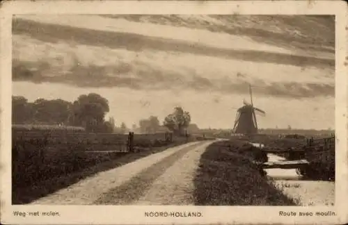 Ak Nordholland Niederlande, Windmühle, Straße, Brücke