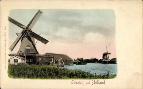 Ak Niederlande, Windmühlen, Fluss