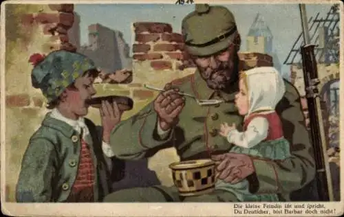 Ak Deutscher Soldat gibt Kindern Essen, Propaganda, I. WK