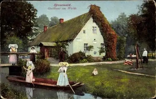 Ak Spreewald, Gasthaus im Walde, Frauen in Tracht