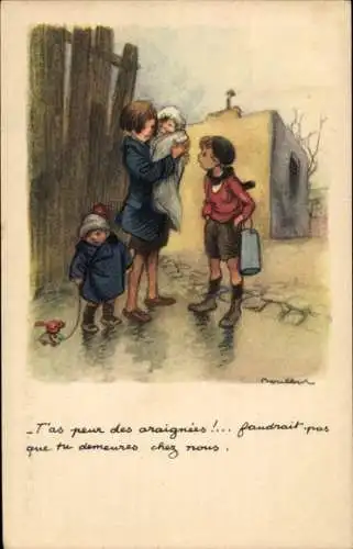 Künstler Ak Poulbot, Franciscque, Du hast Angst vor Spinnen, Ligue Nationale contre le Taudis