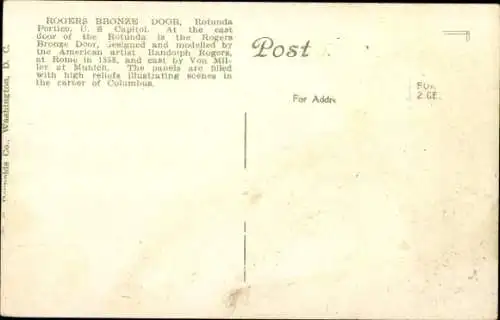 Ak Washington DC USA, Rogers Bronzetür, Rotunda-Portikus, Kapitol