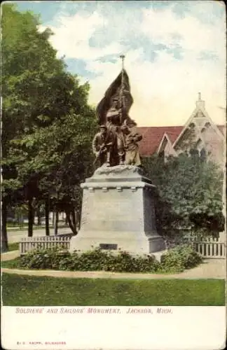 Ak Jackson Michigan USA, Soldaten- und Matrosendenkmal