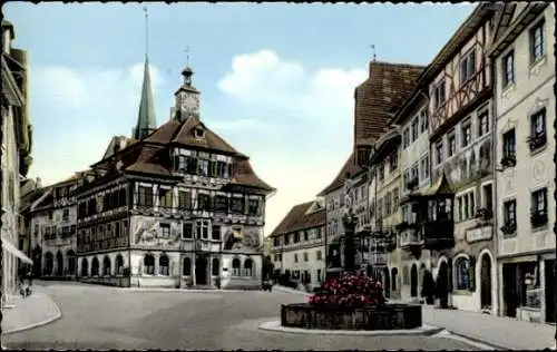 Ak Stein am Rhein Kanton Schaffhausen, Rathausplatz und Rathaus