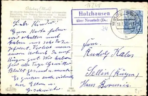 Ak Oderberg in der Mark, Panorama von der Oderbrücke, Schleppzug