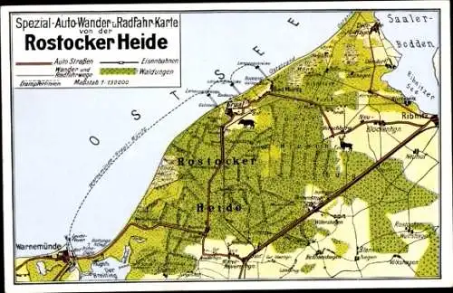 Landkarten Ak Rostock, Rostocker Heide, Graal Müritz, Warnemünde, Ribnitz, Saaler Bodden