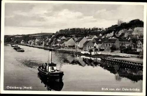Ak Oderberg in der Mark, Blick von der Oderbrücke, Schiffe, Schleppzug