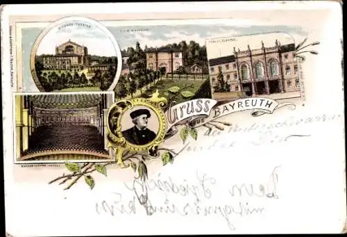 Litho Bayreuth in Oberfranken Bayern, Wagner Theater, Richard Wagner, Villa Wanfried