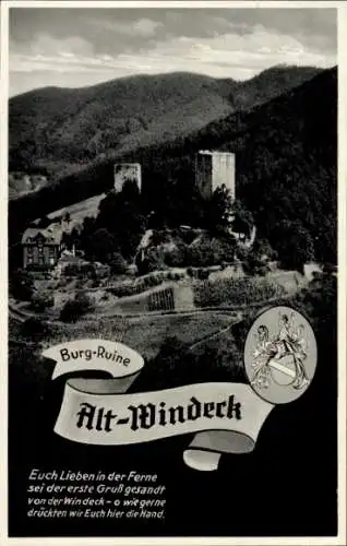 Ak Bühl in Baden Schwarzwald, Burg Alt Windeck, Fliegeraufnahme