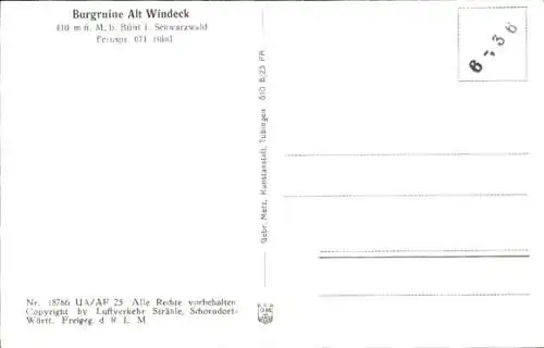 Ak Bühl in Baden Schwarzwald, Burg Alt Windeck, Fliegeraufnahme