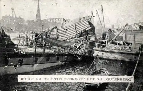 AK Rotterdam, Schäden durch die Explosion der SS Gutenberg