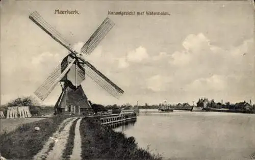 Ak Meerkerk Südholland, Blick auf den Kanal mit Wassermühle