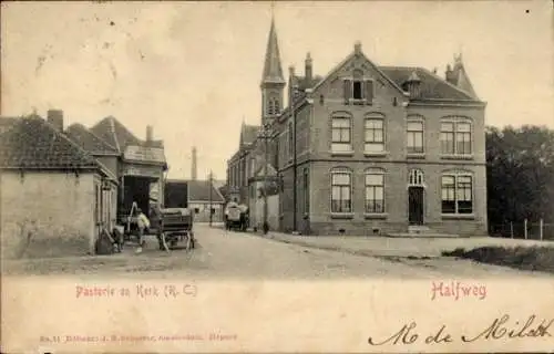 Ak Halfweg Haarlemmermeer Nordholland, Pfarrhaus und Kirche