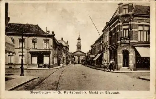 Ak Steenbergen Nordbrabant Niederlande, Gr. Kerkstraat hk. Markt und Blauwstraat