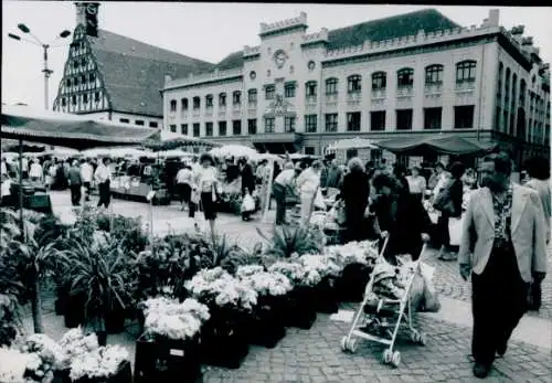 Foto Zwickau in Sachsen, Markt, Marktstände, Händler, Rathaus