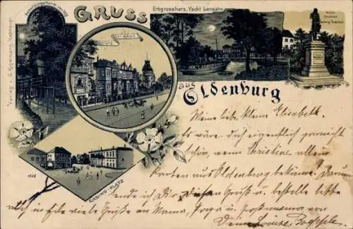 Litho Oldenburg im Großherzogtum Oldenburg, Befestigungsturm, Casino-Platz, Yacht Lensahn