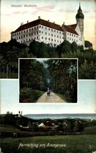 Ak Herrsching am Ammersee in Oberbayern, Panorama, Kloster Andechs, Kiental