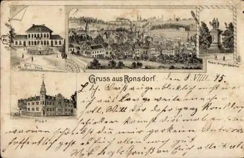 Vorläufer Litho Ronsdorf Wuppertal in Nordrhein Westfalen, Rathaus, Post, Kriegerdenkmal