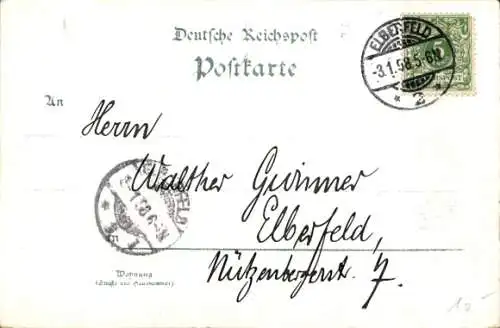 Litho Elberfeld Wuppertal in Nordrhein Westfalen, Kriegerdenkmal, Bahnhof, Theater