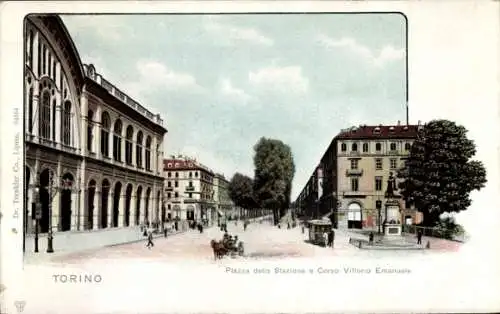 Ak Torino Turin Piemonte, Piazza della Stazione, Corso Vittorio Emanuele