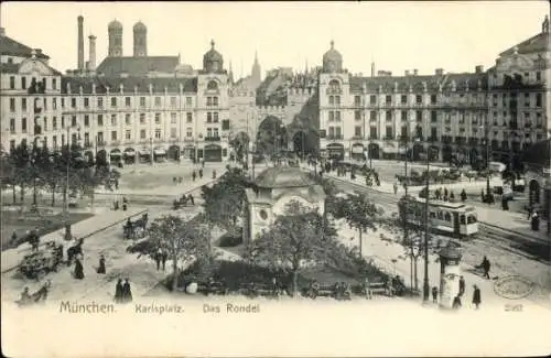 Ak München, Karlsplatz Rondell, Straßenbahn