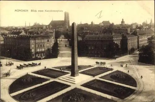 Ak München, Blick vom Karolinenplatz, Frauenkirche, Säule