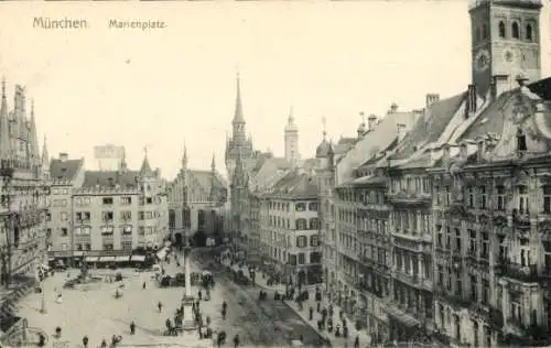 Ak München, Marienplatz, Säule, Teilansicht