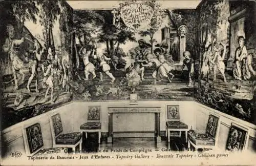 Ak Compiègne Oise, Palais, Galerie des Tapisseries, Tapisserie de Beauvais, Jeux d'Enfants