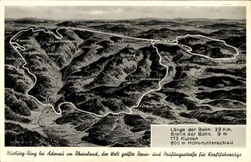 Landkarten Ak Felle, Eugen, Adenau in der Eifel, Nürburgring, Rennstrecke