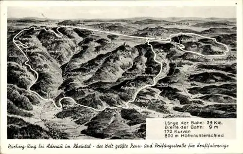 Landkarten Ak Felle, Eugen, Adenau in der Eifel, Nürburgring, Rennstrecke