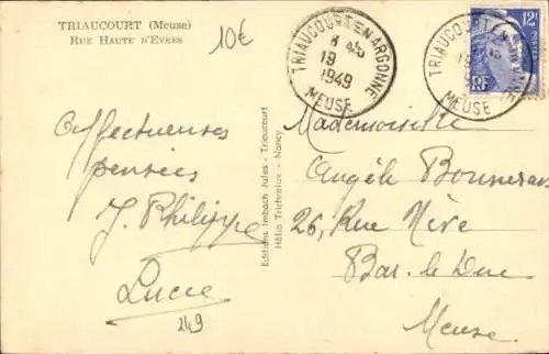 Ak Triaucourt Meuse, Rue Haute d'Evres