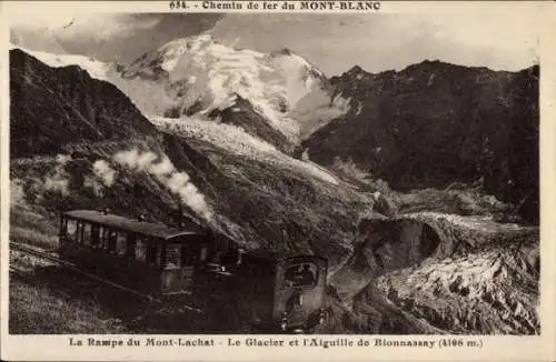 Ak Chamonix Mont Blanc Haute Savoie, La Rampe du Mont-Lachat, Le Glacier, l'Aiguille de Bionnassay