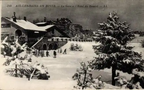 Ak Aix les Bains Savoie, Bahnhof, Hotel du Revard, Winter