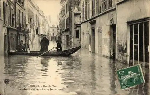 Ak Meaux Seine-et-Marne, Rue du Tan, Inondation des 25, 26 et  27 Javier 1910