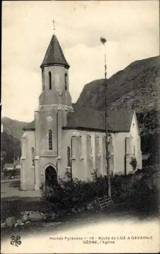 Ak Gèdre Gavarnie Hautes Pyrénées, Route de Luz a Gavarnie, Kirche