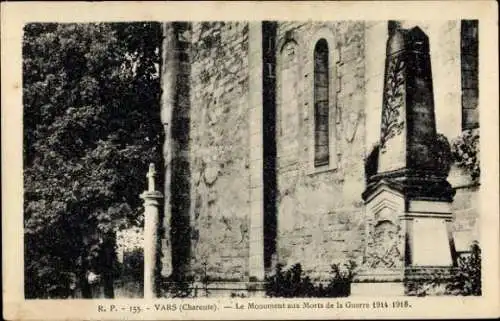 Ak Vars Charente, Kriegerdenkmal 1914-18