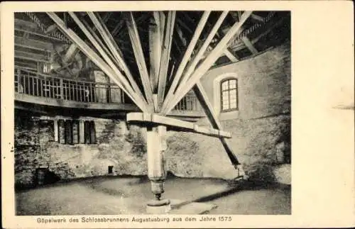 Ak Augustusburg im Erzgebirge, Schlossbrunnen, Göpelwerk von 1575