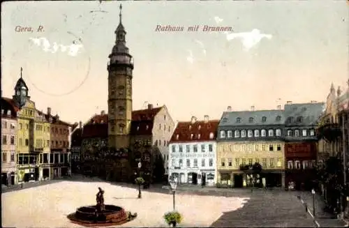 Ak Gera in Thüringen, Marktplatz, Rathaus mit Brunnen