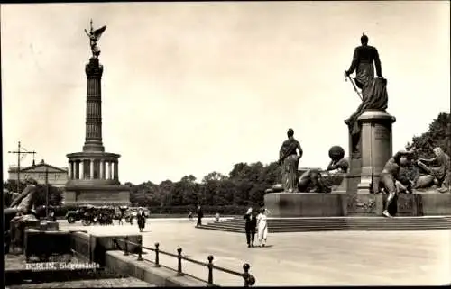 Ak Berlin Tiergarten, Siegessäule, Denkmal, Passanten