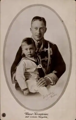 Ak Kronprinz Wilhelm von Preußen mit Sohn, Husarenuniform