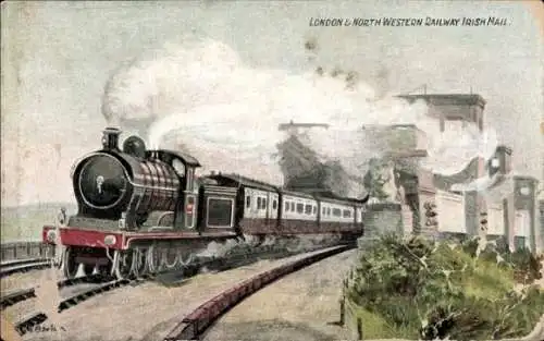 Künstler Ak Britische Eisenbahn, Dampflokomotive, London und North Western Railway Irish Mail