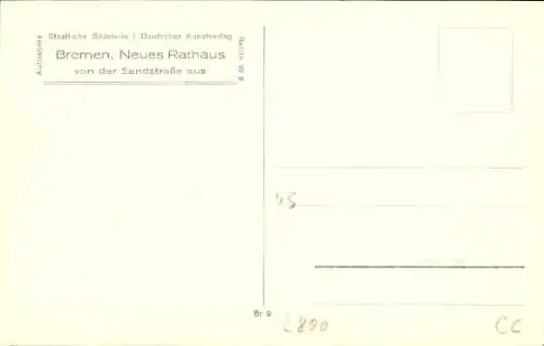 Ak Hansestadt Bremen, Neues Rathaus, Außenansicht, Blick von der Sandstraße