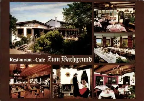 Ak Worfelden Büttelborn in Hessen, Restaurant-Café Zum Bachgrund, Innenräume, Außenansicht