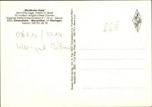 Ak Marienthal im Rheingau Geisenheim am Rhein Hessen, Waldhotel Gietz