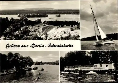 Ak Berlin Köpenick Schmöckwitz, Panorama, Segelboot, Schiffsrestaurant Strandlust