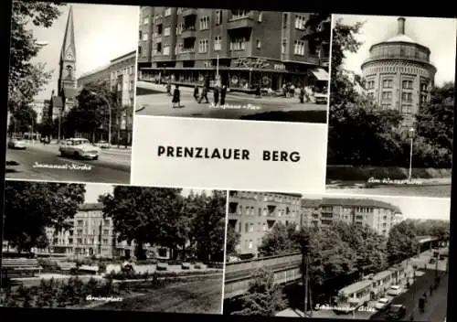 Ak Berlin Prenzlauer Berg, Wasserturm, Schönhauser Allee, Immanuel Kirche, Arnimplatz, Kaufhaus Fix