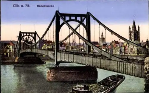 Ak Köln am Rhein, Teilansicht, Hängebrücke