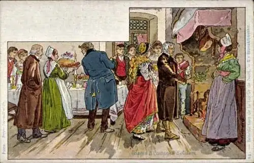 Künstler Litho Kauffmann, P., Verwendungen und Kostüme des Elsass, Segnung des Weihnachtsprotokolls