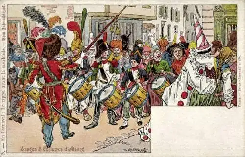 Künstler Litho Kauffmann, Verwendungen und Kostüme des Elsass, im Karneval